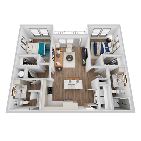 Floor plan for 2 beds, 2 baths, 995 sqft